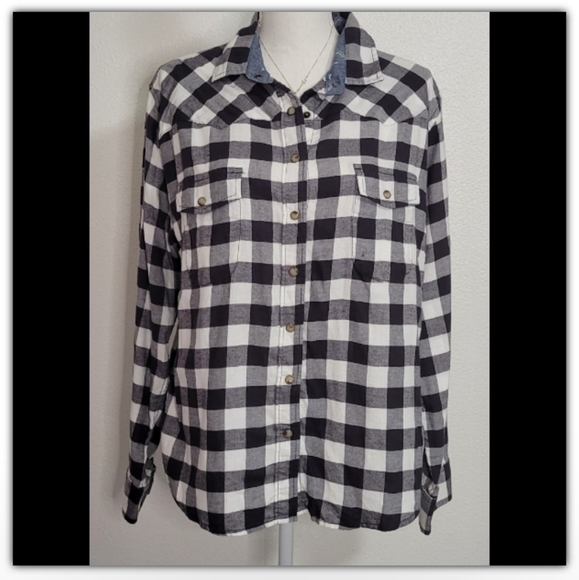 Jachs Girlfriend Comfort Stretch plaid top size large - Picture 1 of 4